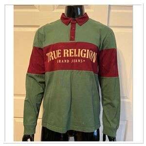 True Religion Brand Jeans 100% Cotton Paneled Rugby Pullover Sz XXL